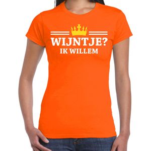 Bellatio Decorations Koningsdag t-shirt voor dames - wijntje, ik willem - oranje - feestkleding