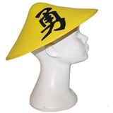 2x stuks chinese Aziatiesche hoed geel met teken - Verkleed carnaval hoeden/hoedjes voor volwassenen