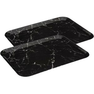 5Five Dienblad/serveer tray Marble - 2x stuks - Melamine - zwart - 33 x 43 cm