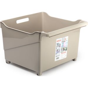 Plasticforte opberg Trolley Container - beige - op wieltjes - L39 x B38 x H26 cm - kunststof - opslag box/bak - 38 liter