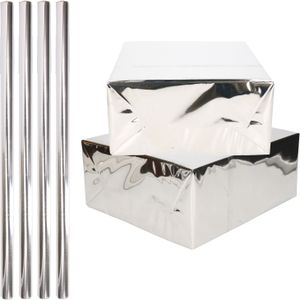 4x Rollen inpakpapier / cadeaufolie metallic zilver 200 x 70 cm - kadofolie / cadeaupapier