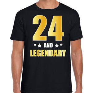 24 and legendary verjaardag cadeau t-shirt / shirt - zwart - gouden en witte letters - voor heren - 24 jaar  / outfit