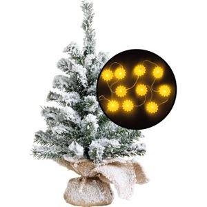 Kleine kunst kerstboom - besneeuwd - incl. zonnebloemen lichtsnoer - H45 cm