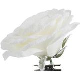 4x Kerstboomversiering bloemen op clip witte besneeuwde roos 15 cm - witte kerstversieringen