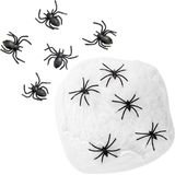 Horror spinnenweb met spinnen - wit - 40 gr - Halloween decoratie