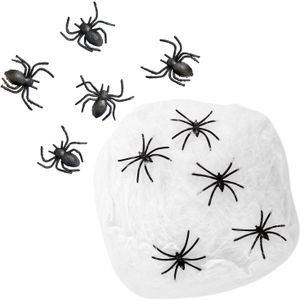 Horror spinnenweb met spinnen - wit - 40 gr - Halloween decoratie