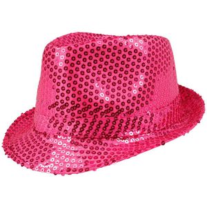 Boland Trilby hoed met pailletten - roze - glitter - Toppers