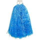 1x Stuks cheerball/pompom blauw met ringgreep 33 cm - Cheerleader verkleed accessoires