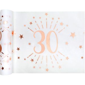 Santex Tafelloper op rol - 30 jaar verjaardag - non woven polyester - wit/rose goud - 30 x 500 cm