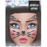 Plak diamantjes kat/poes gezicht versiering zwart - Halloween gezicht make-up/schmink steentjes