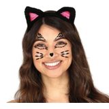 Plak diamantjes kat/poes gezicht versiering zwart - Halloween gezicht make-up/schmink steentjes
