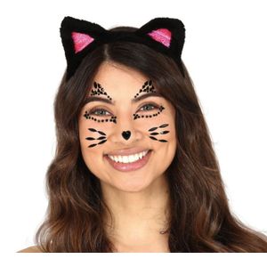 Plak diamantjes kat/poes gezicht versiering zwart - Halloween gezicht make-up/schmink steentjes