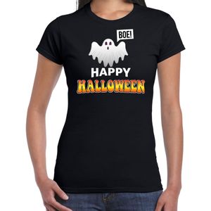 Spook / happy halloween verkleed t-shirt zwart voor dames - horror shirt / kleding / kostuum