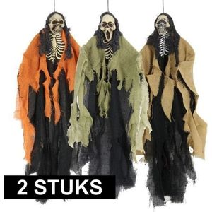 2x Horror skeletten hangdecoratie figuren van 60 cm - Halloween skelet versiering feestartikelen