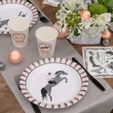 Paarden feest wegwerp servies set - 20x bordjes / 20x bekers - grijs/roze