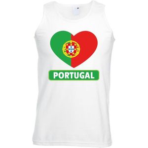 Portugal singlet shirt/ tanktop met Portugese vlag in hart wit heren