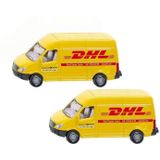 2x stuks siku DHL bezorg busje modelauto  8 cm - Mercedes speelgoed auto/wagen