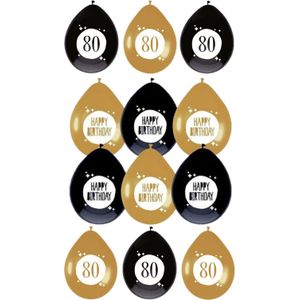Haza - Feestartikelen verjaardag 80 jaar 36x mix ballonnen zwart/goud