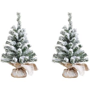 2x stuks kunstboom/kunst kerstboom met sneeuw 45 cm - Kunst kerstboompjes/kunstboompjes