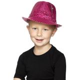 2x stuks pailletten feest hoedje fuchsia roze met LED lichtjes - Carnaval verkleed hoeden