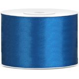 2x Hobby/decoratie blauw satijnen sierlinten 5 cm/50 mm x 25 meter - Cadeaulint satijnlint/ribbon - Blauwe linten - Hobbymateriaal benodigdheden - Verpakkingsmaterialen