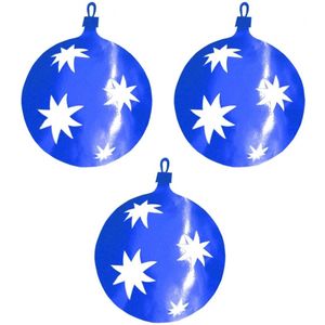 3x stuks kerstballen hangdecoratie blauw 30 cm van karton - Kerstversiering - Kerstdecoratie