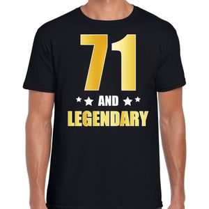 71 and legendary verjaardag cadeau t-shirt / shirt - zwart - gouden en witte letters - voor heren - 71 jaar  / outfit