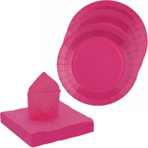 Santex feest/verjaardag servies set - 20x bordjes/25x servetten - fuchsia roze - karton