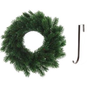 Kunst kerstkrans groen 35 cm met ijzeren hanger - Kerst decoratie kransen van dennentakken