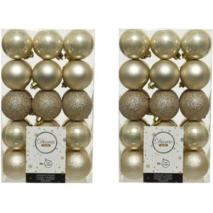 60x stuks plastic kerstballen licht parel/champagne 6 cm - Onbreekbare kunststof kerstballen