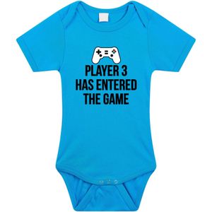 Player 3 entered the game tekst baby rompertje blauw jongens  - Kraamcadeau/ Vaderdag cadeau game liefhebber