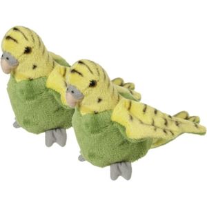 2x stuks pluche knuffel Parkiet groen 16 cm - knuffeldieren - Tropische vogels