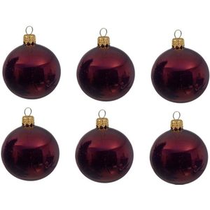 12x Donkerrode glazen kerstballen 8 cm - Glans/glanzende - Kerstboomversiering donkerrood