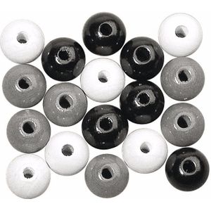 Gekleurde zwarte/witte/grijze hobby kralen van hout 6mm - 115x stuks - DIY sieraden maken - Kralen rijgen hobby materiaal