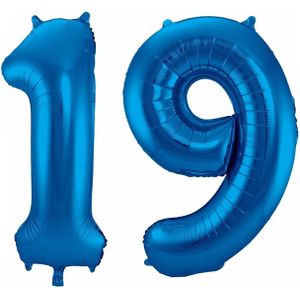 Cijfer ballonnen - Verjaardag versiering 19 jaar - 85 cm - blauw
