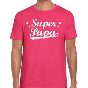 Super papa t-shirt roze voor heren -  roze super papa cadeaushirt - vaderdag shirt