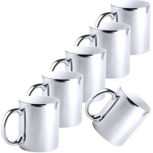 6x Metallic zilveren koffiebekers/theemokken keramisch 350 ml - Servies - Bekers/mokken