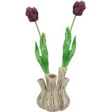 DK Design Kunst tulpen boeket - 14x stuks - donker paars - real touch - 43 cm - levensechte kunstbloemen