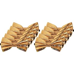 10x Holografisch gouden verkleed vlinderstrikjes 13 cm voor dames/heren - Holografisch goud thema verkleedaccessoires/feestartikelen - Vlinderstrikken/vlinderdassen met elastieken sluiting