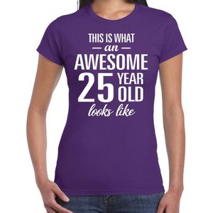 Awesome 25 year - geweldige 25 jaar cadeau t-shirt paars dames -  Verjaardag cadeau