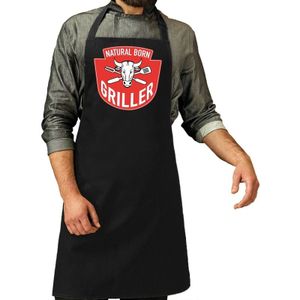 Natural born griller barbecue schort / keukenschort zwart voor heren - bbq schorten
