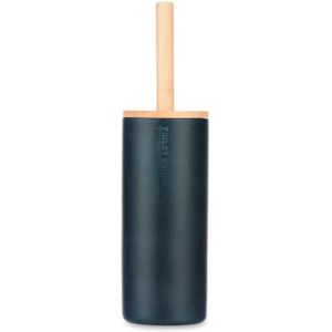 Berilo Malaga Toiletborstel in houder/wc-borstel - polyresin/rvs met bamboe - zwart - 38 cm