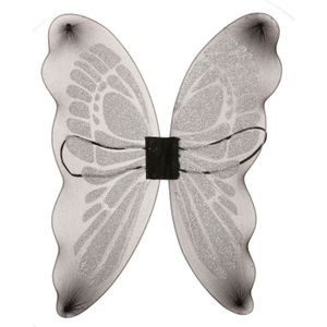 Fiestas Guirca Verkleed vleugels vlinder - zilver/zwart - voor dames - Carnavalskleding/accessoires