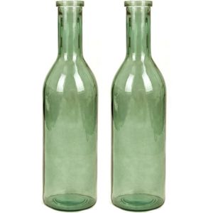 Set van 2x stuks transparante/groene fles vaas/vazen van eco glas 18 x 75 cm - Rioja - Glazen bloemenvaas - Flesvaas/flesvazen