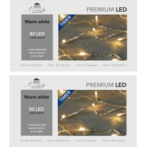 Set van 2x stuks kerstverlichting warm wit 80 lampjes 800 cm lichtsnoer met timer - Boomverlichting/kerstverlichting/feestverlichting