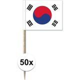 100x Cocktailprikkers Zuid-korea 8 cm vlaggetje landen decoratie - Houten spiesjes met papieren vlaggetje - Wegwerp prikkertjes