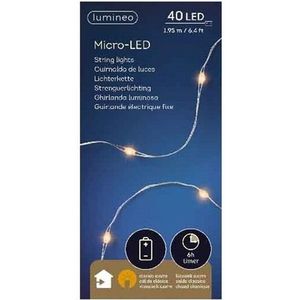 Lumineo Draadverlichting - 40 LEDs - warm wit - timer - 195 cm - op batterijen - zilverdraad