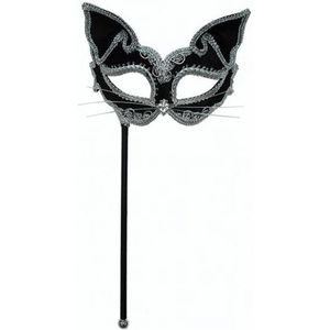 Katten oogmasker op stokje zwart