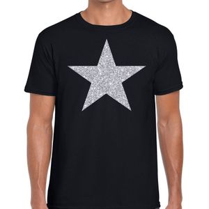Zilveren glitter ster t-shirt voor zwart heren -  shining star shirt voor heren