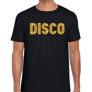 Bellatio Decorations Verkleed T-shirt heren - disco - zwart - gouden glitter - 70s/80s - carnaval